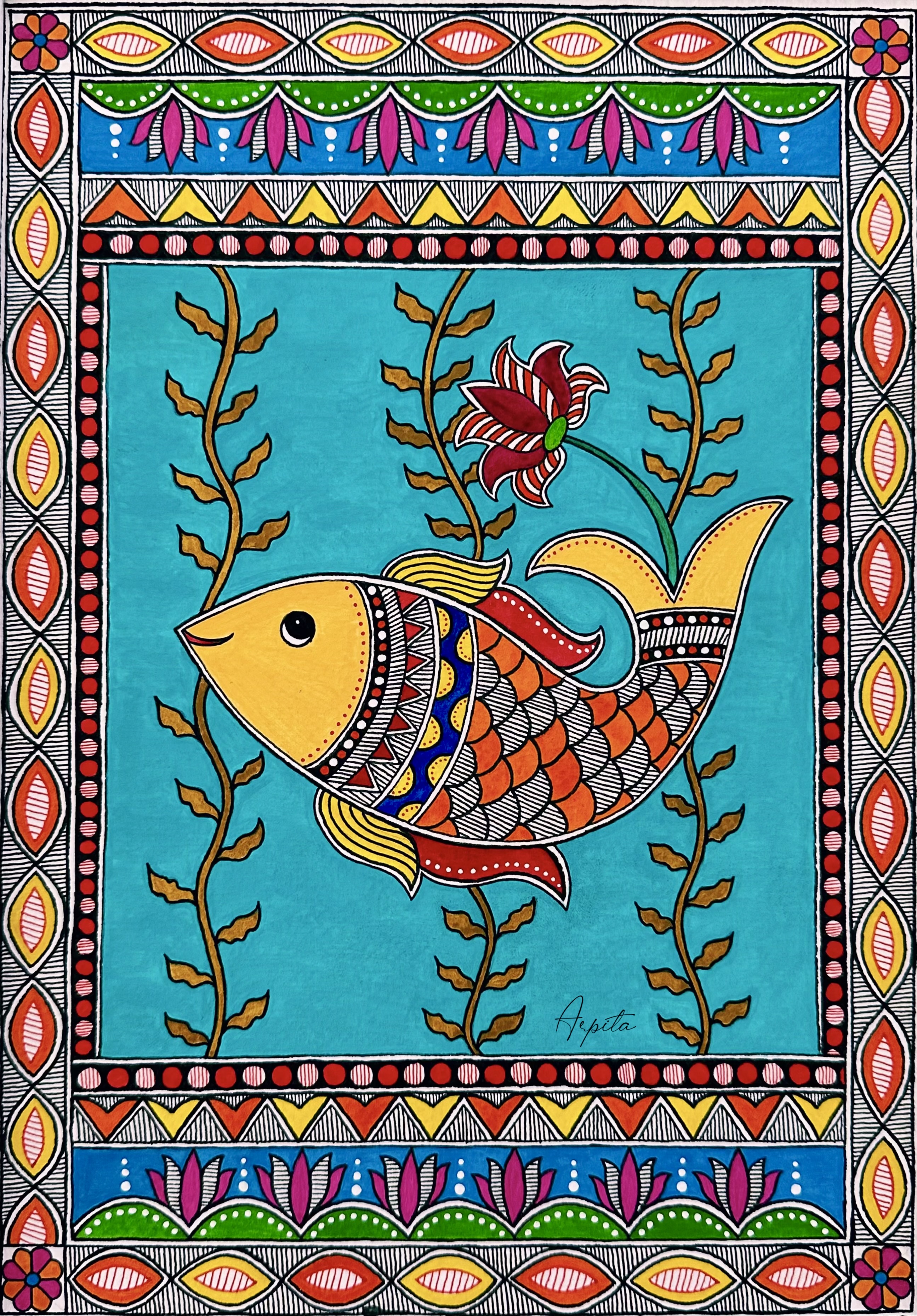 fish madhubani