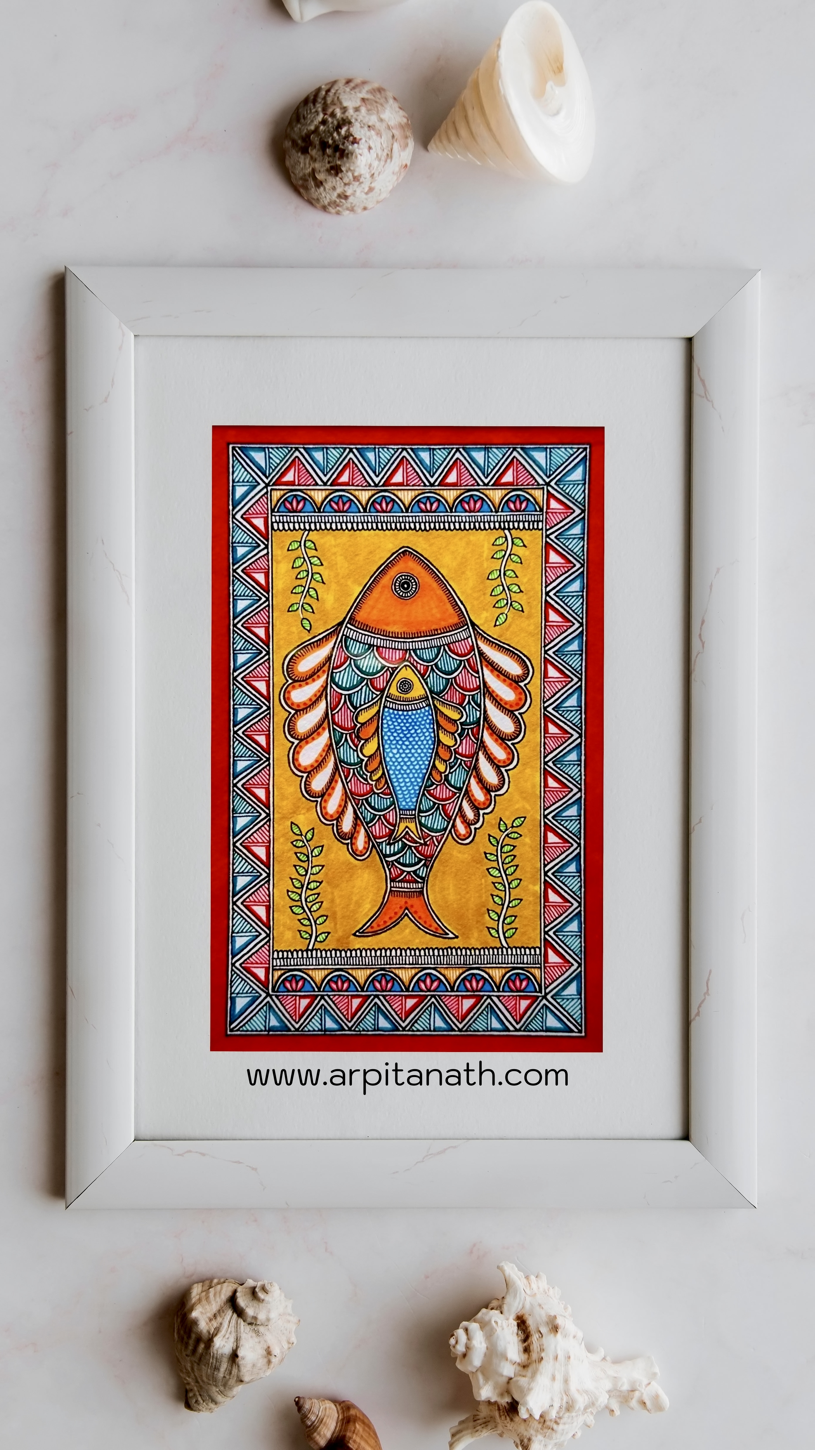 Madhubani Fish Art framed