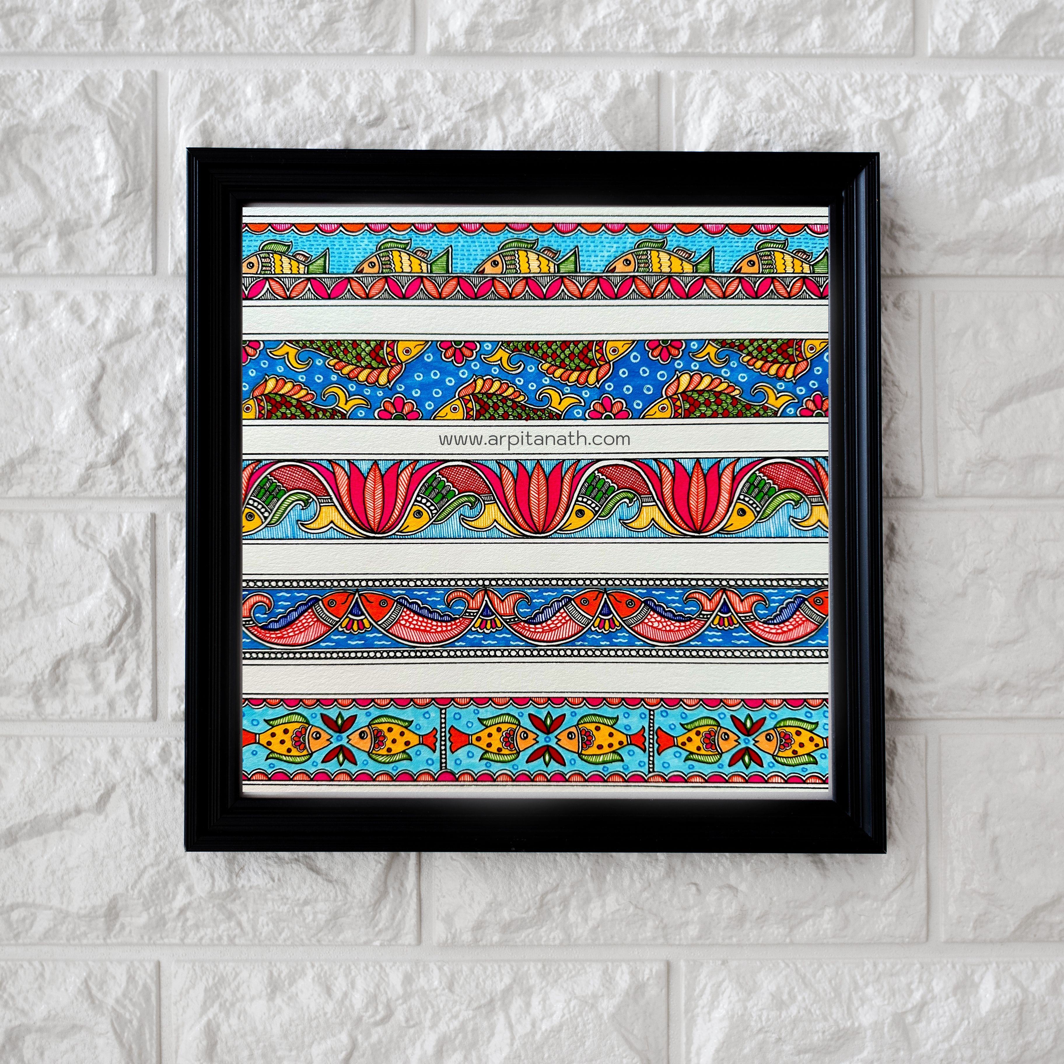 Madhubani Borders Fish Framed