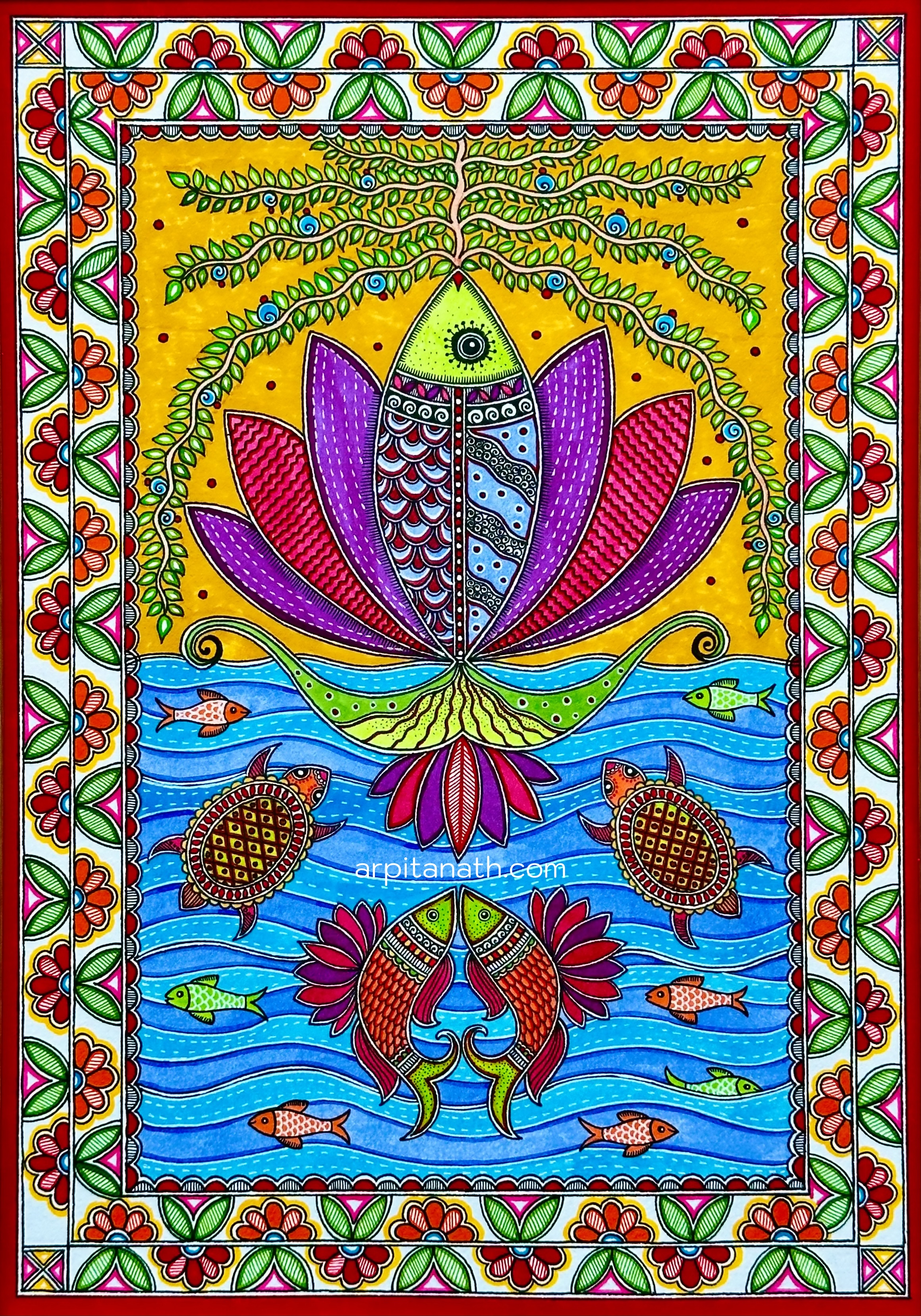 madhubani fish lotus