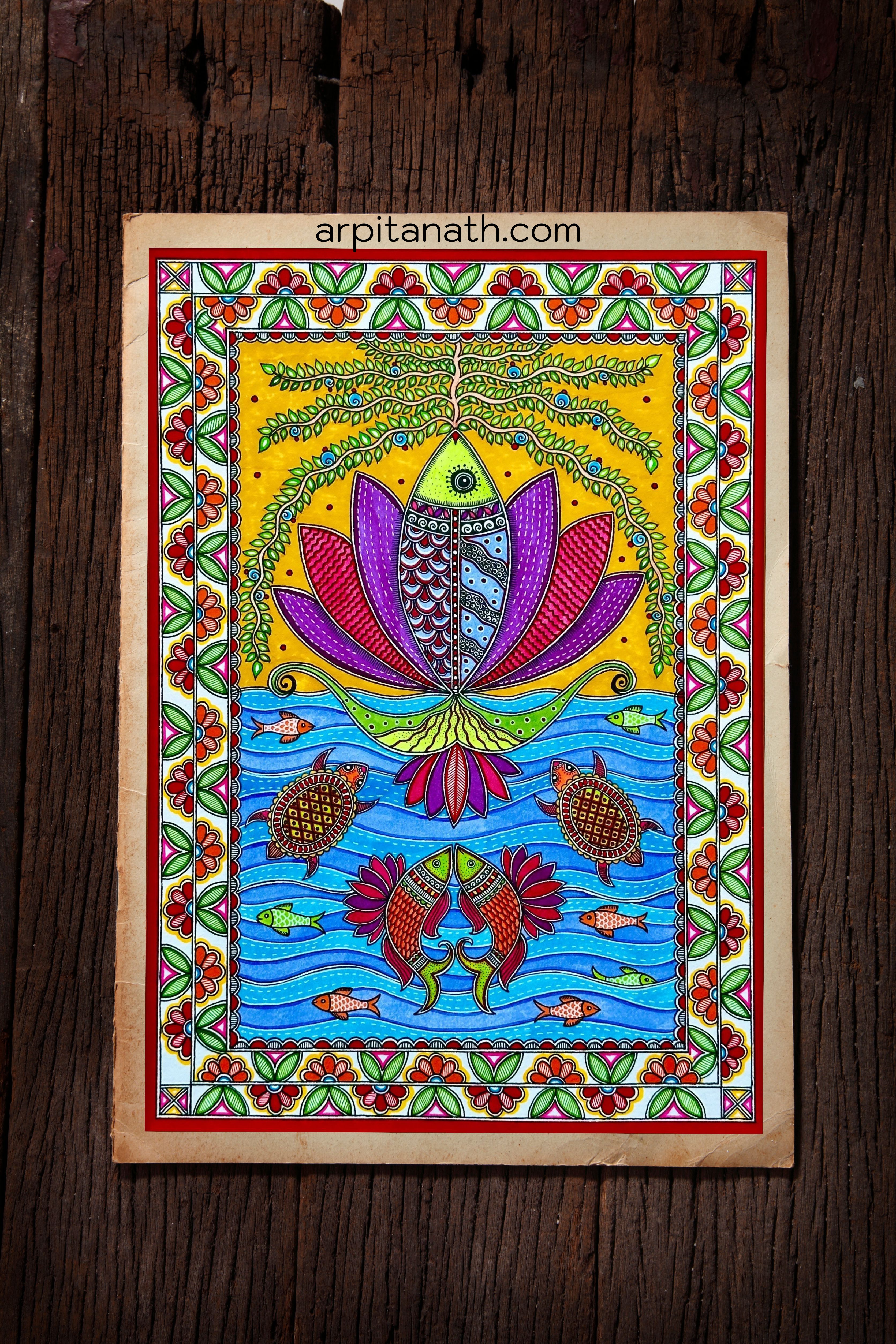 madhubani fish lotus